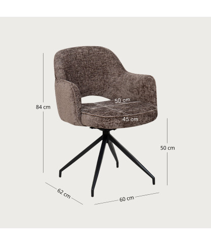 Elba - Lot de 2 Chaises en tissu gris et pieds métal