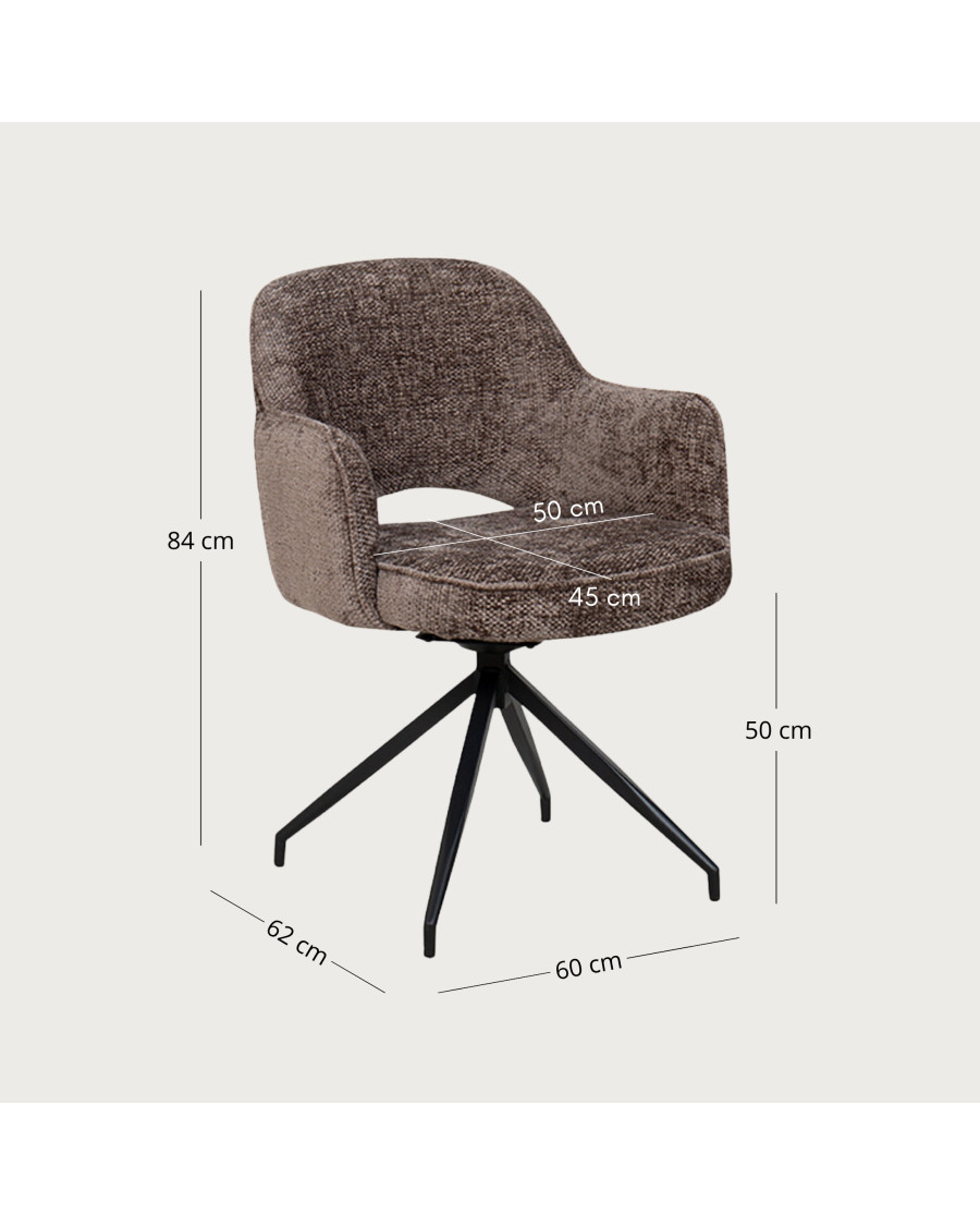 Elba - Lot de 2 Chaises en tissu gris et pieds métal