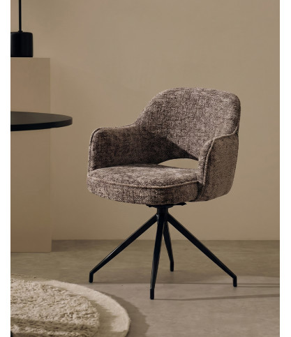 Elba - Lot de 2 Chaises en tissu gris et pieds métal