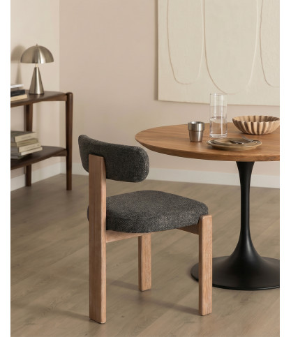 Elani - Silla de comedor en tela gris con patas de madera blanqueada