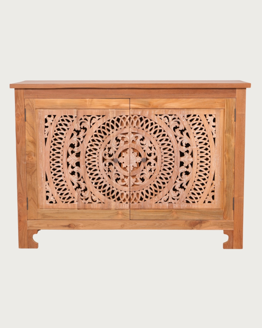 Oba - Petit buffet en teck sculpté 120 cm