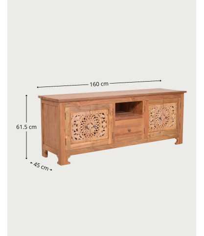 Oba - 160 cm großer, geschnitzter TV Ständer aus Teakholz