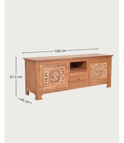 Oba - Soporte para TV de madera de teca tallada de 160 cm