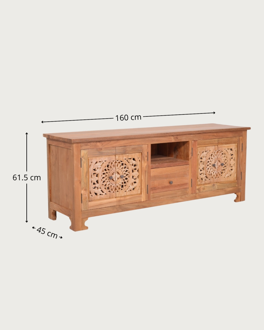 Oba - Meuble TV en teck sculpté 160 cm