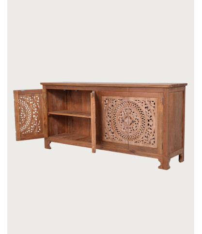 Oba - Buffet bas 4 portes en teck sculpté 180cm