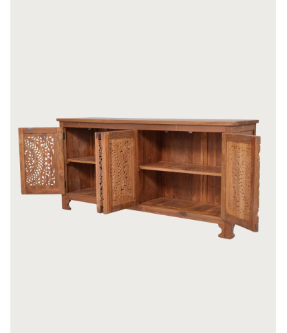 Oba - Buffet bas 4 portes en teck sculpté 180cm