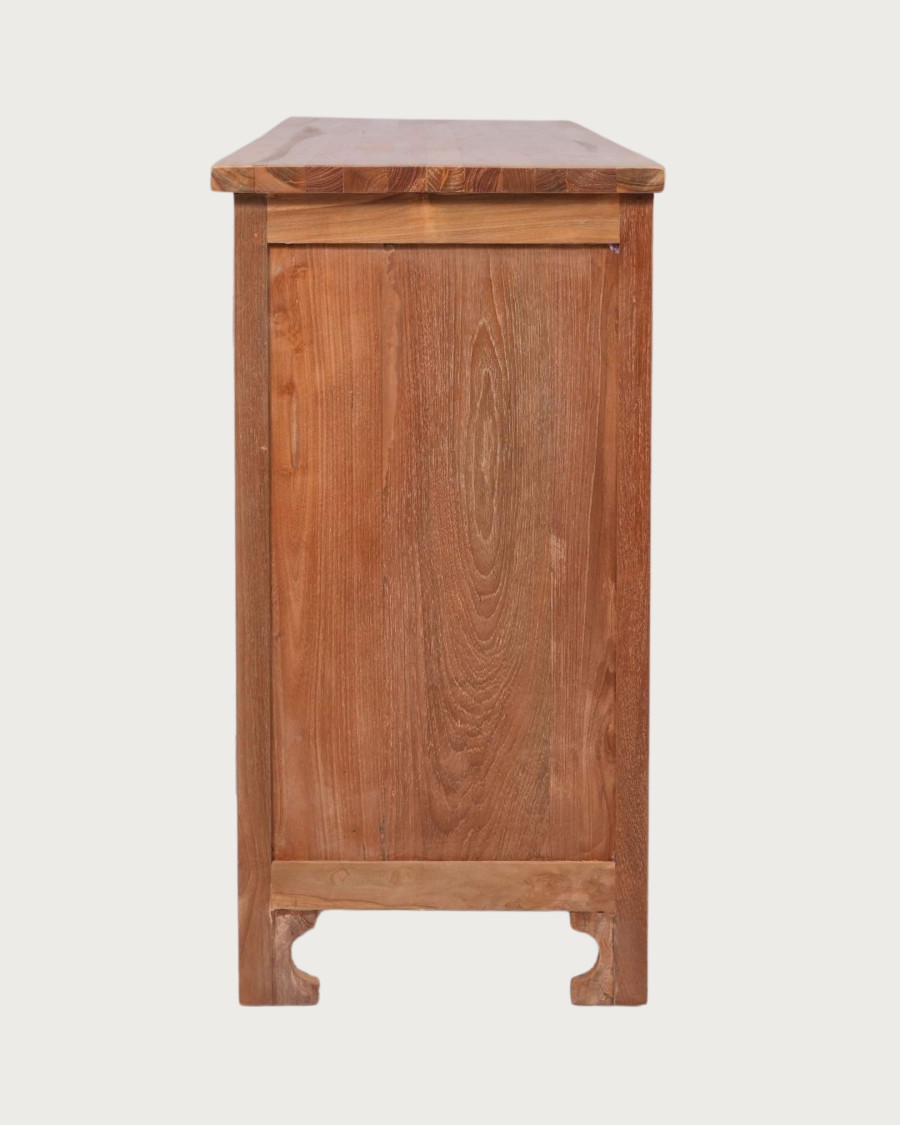 Oba - Credenza bassa con 4 ante in teak intagliato, 180 cm
