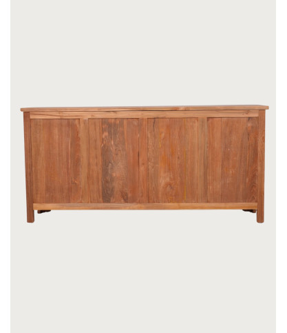 Oba - Aparador bajo con 4 puertas en teca tallada, 180 cm