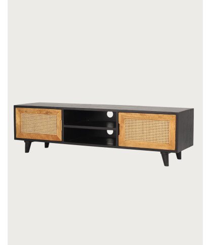 Noma - Mueble para TV en madera y metal negro, acabado mate natural.