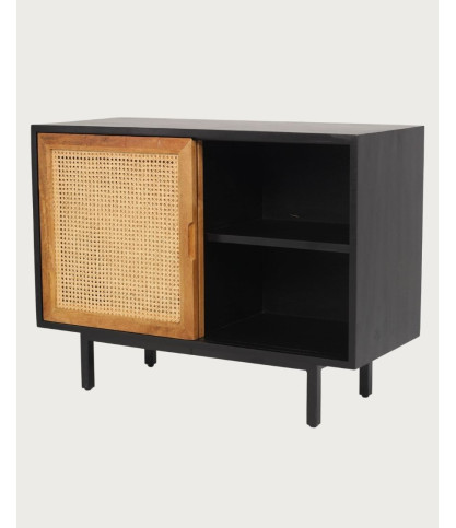 Noma - Small sideboard in wood and black metal, natural matte finish