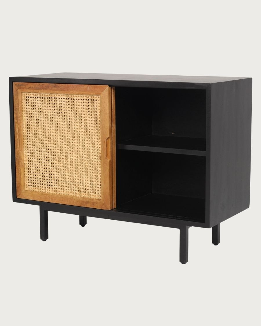 Noma - Small sideboard in wood and black metal, natural matte finish