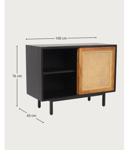 Noma - Klein dressoir van hout en zwart metaal, natuurlijke matte afwerking