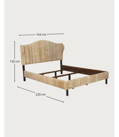 Rasa - Letto in abaca naturale con struttura in legno con finitura marrone anticato.