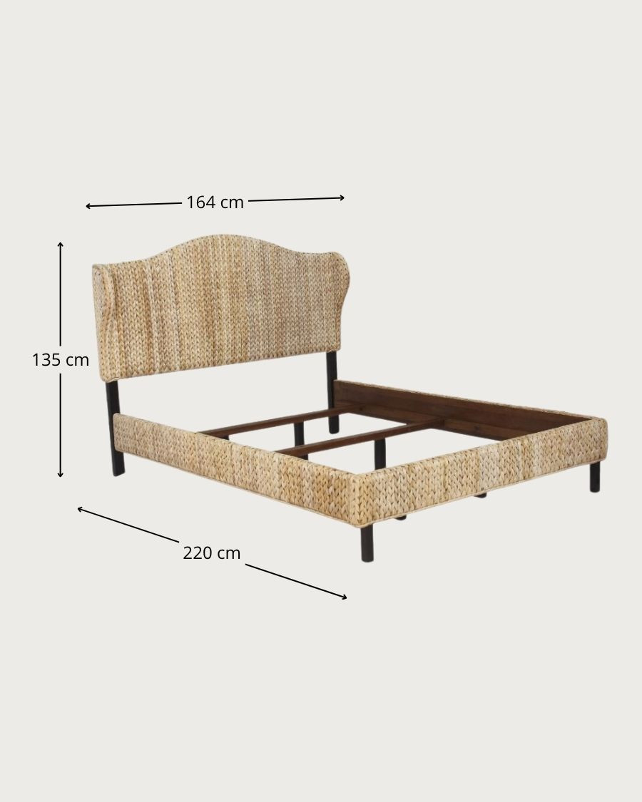Rasa – Bett aus natürlichem Abaca mit antikbraunem Rahmen