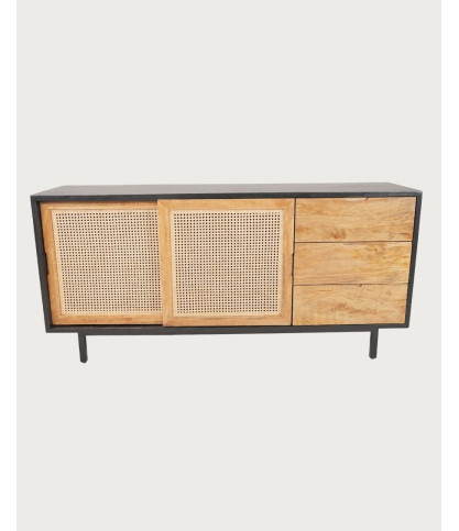 Noma - Großes Sideboard aus Holz und schwarzem Metall, naturmatte Oberfläche