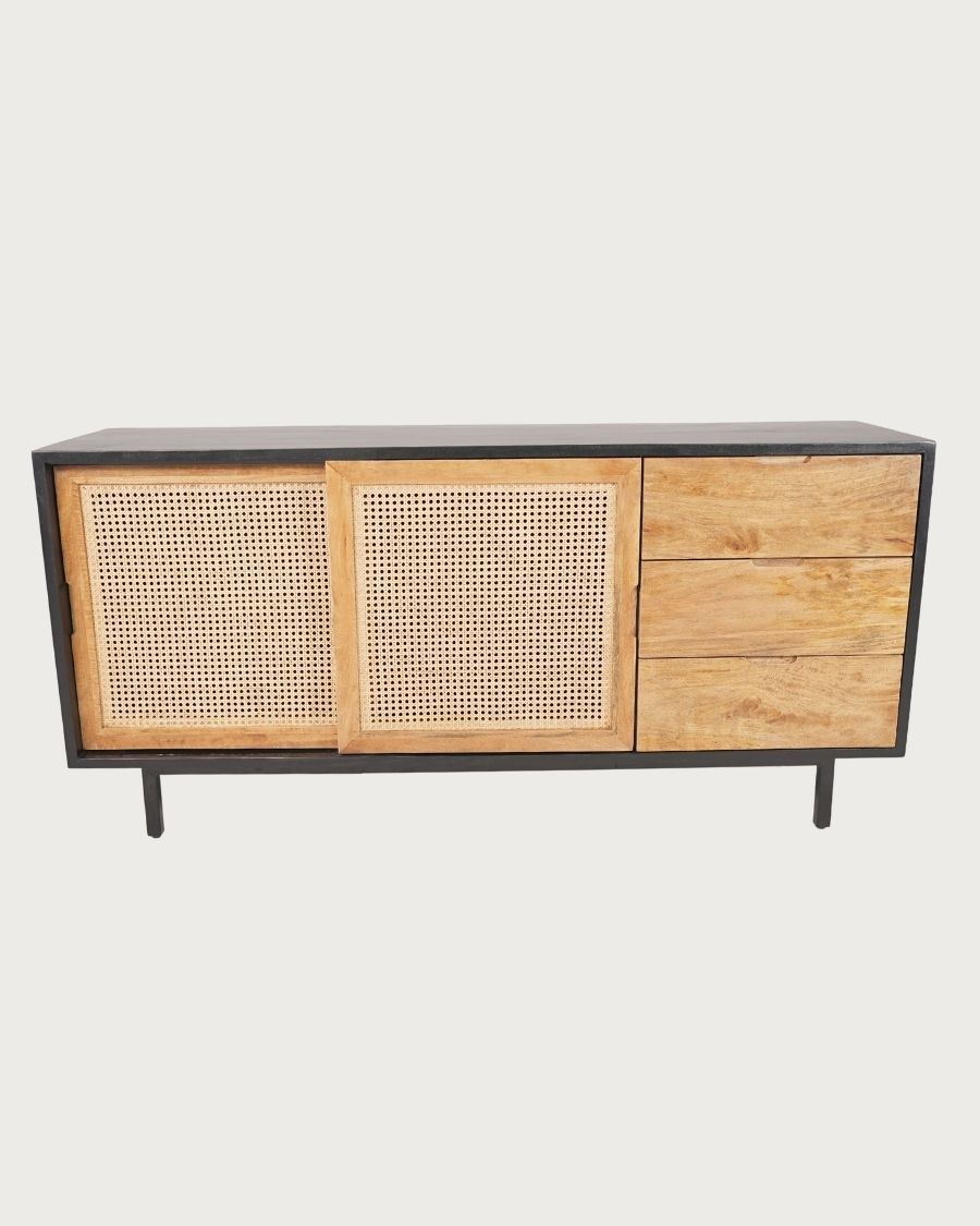 Noma - Großes Sideboard aus Holz und schwarzem Metall, naturmatte Oberfläche