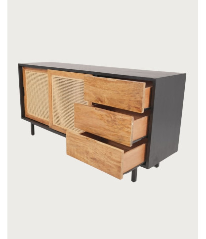 Noma - Großes Sideboard aus Holz und schwarzem Metall, naturmatte Oberfläche