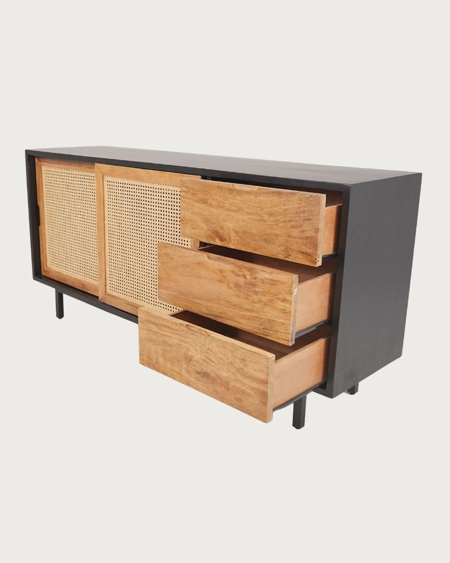 Noma - Großes Sideboard aus Holz und schwarzem Metall, naturmatte Oberfläche