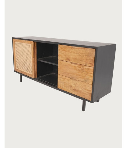 Noma - Großes Sideboard aus Holz und schwarzem Metall, naturmatte Oberfläche
