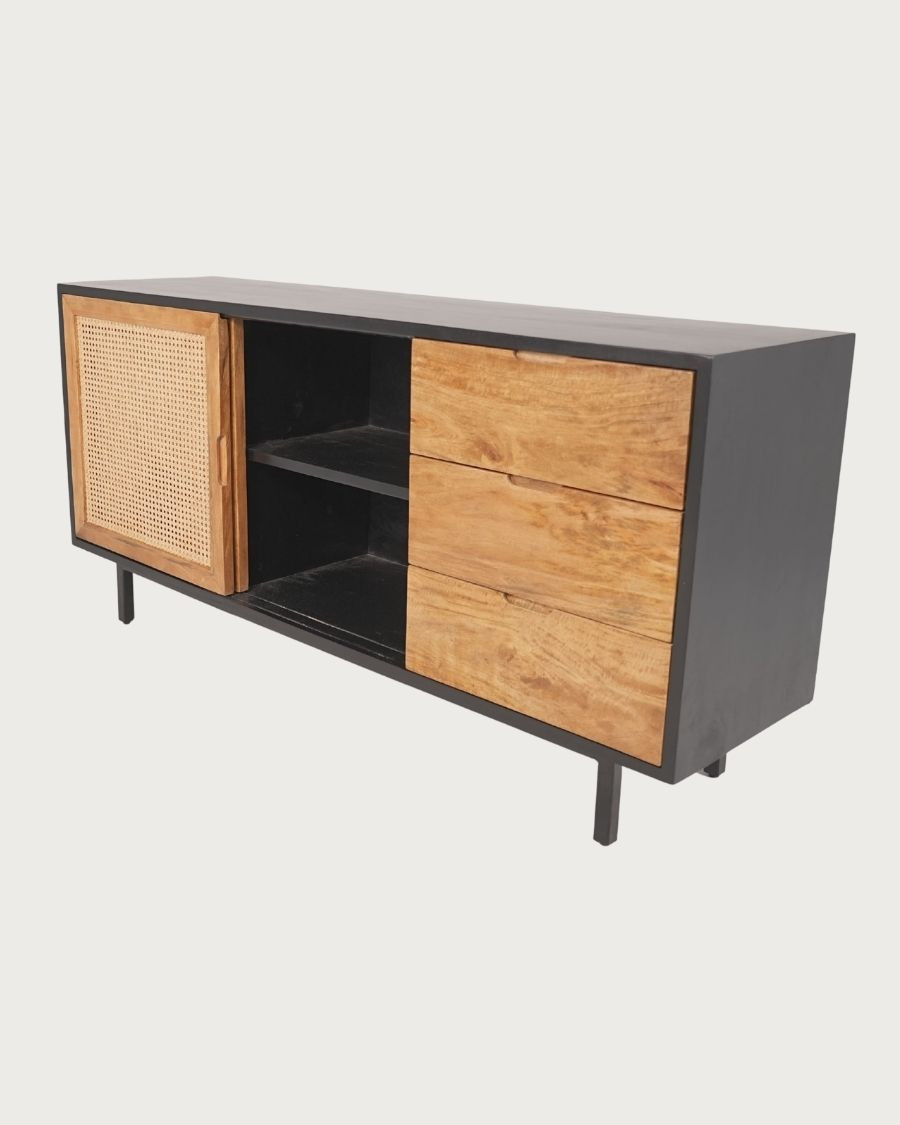 Noma - Großes Sideboard aus Holz und schwarzem Metall, naturmatte Oberfläche