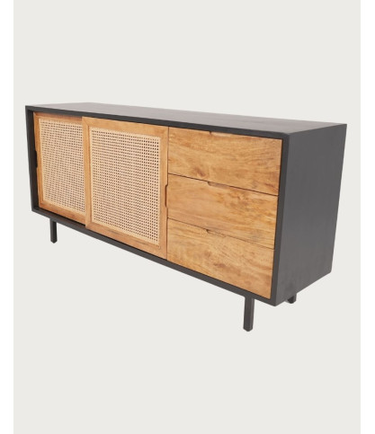 Noma - Großes Sideboard aus Holz und schwarzem Metall, naturmatte Oberfläche