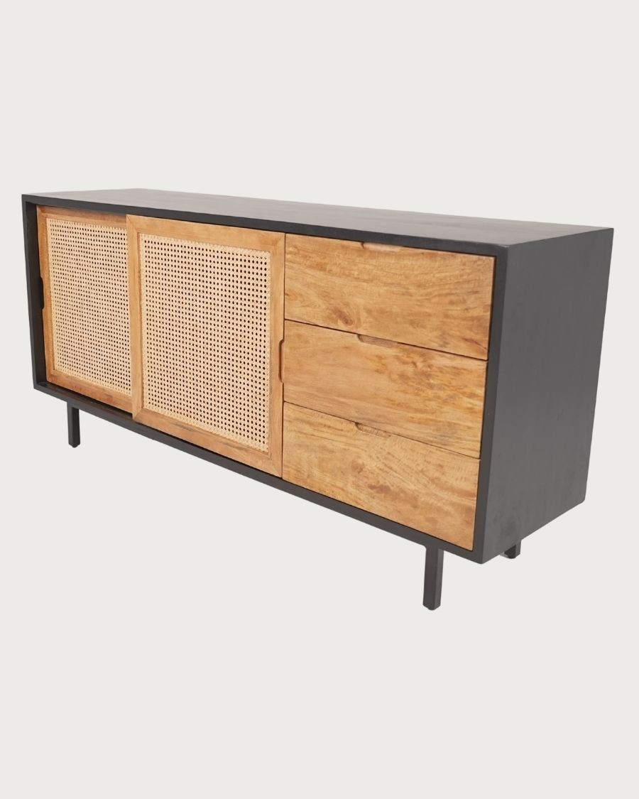 Noma - Großes Sideboard aus Holz und schwarzem Metall, naturmatte Oberfläche