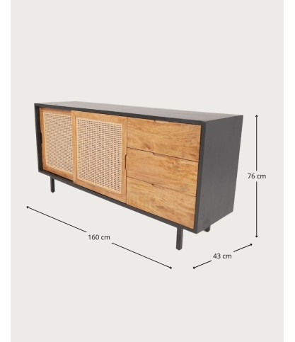 Noma - Großes Sideboard aus Holz und schwarzem Metall, naturmatte Oberfläche