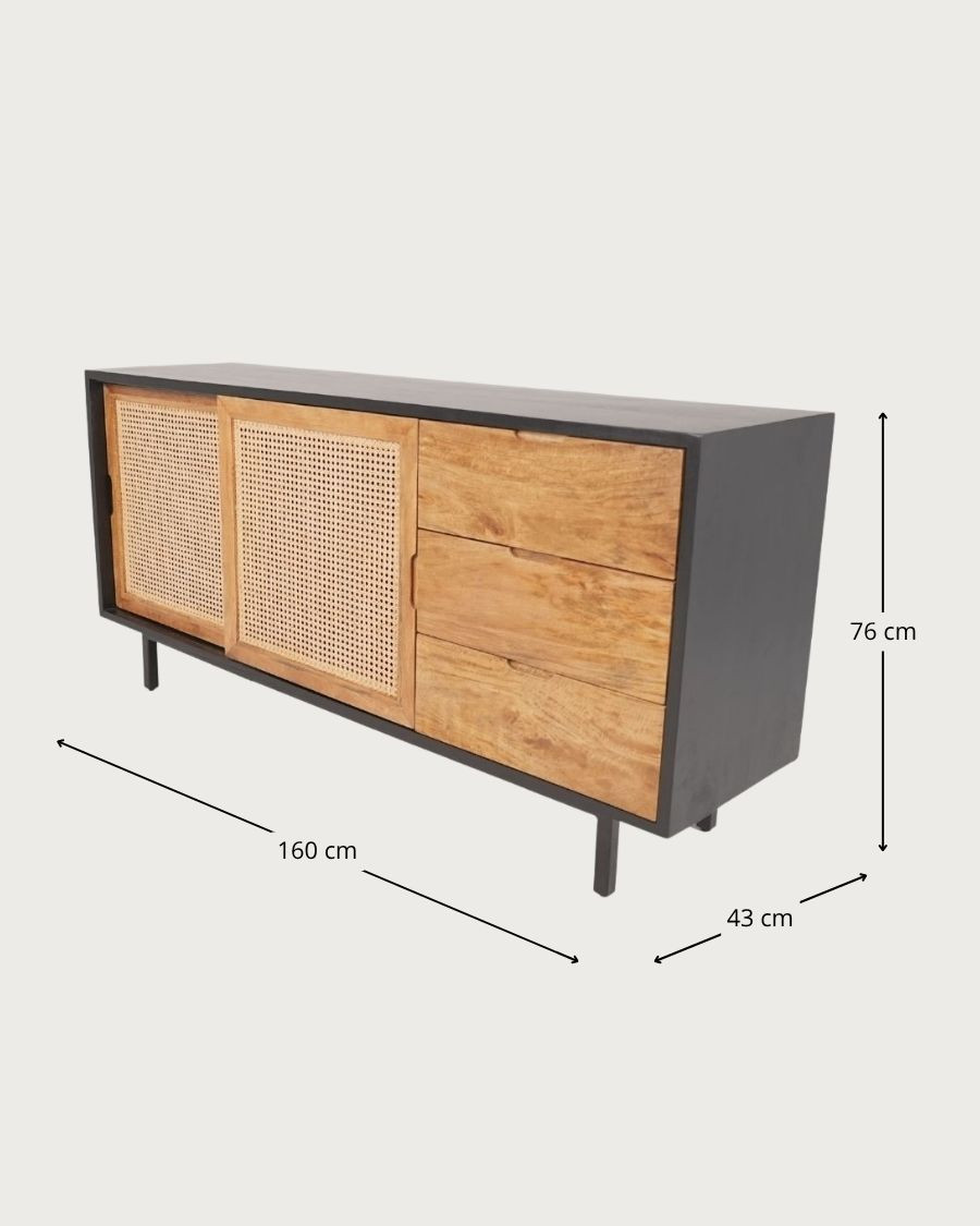 Noma - Großes Sideboard aus Holz und schwarzem Metall, naturmatte Oberfläche