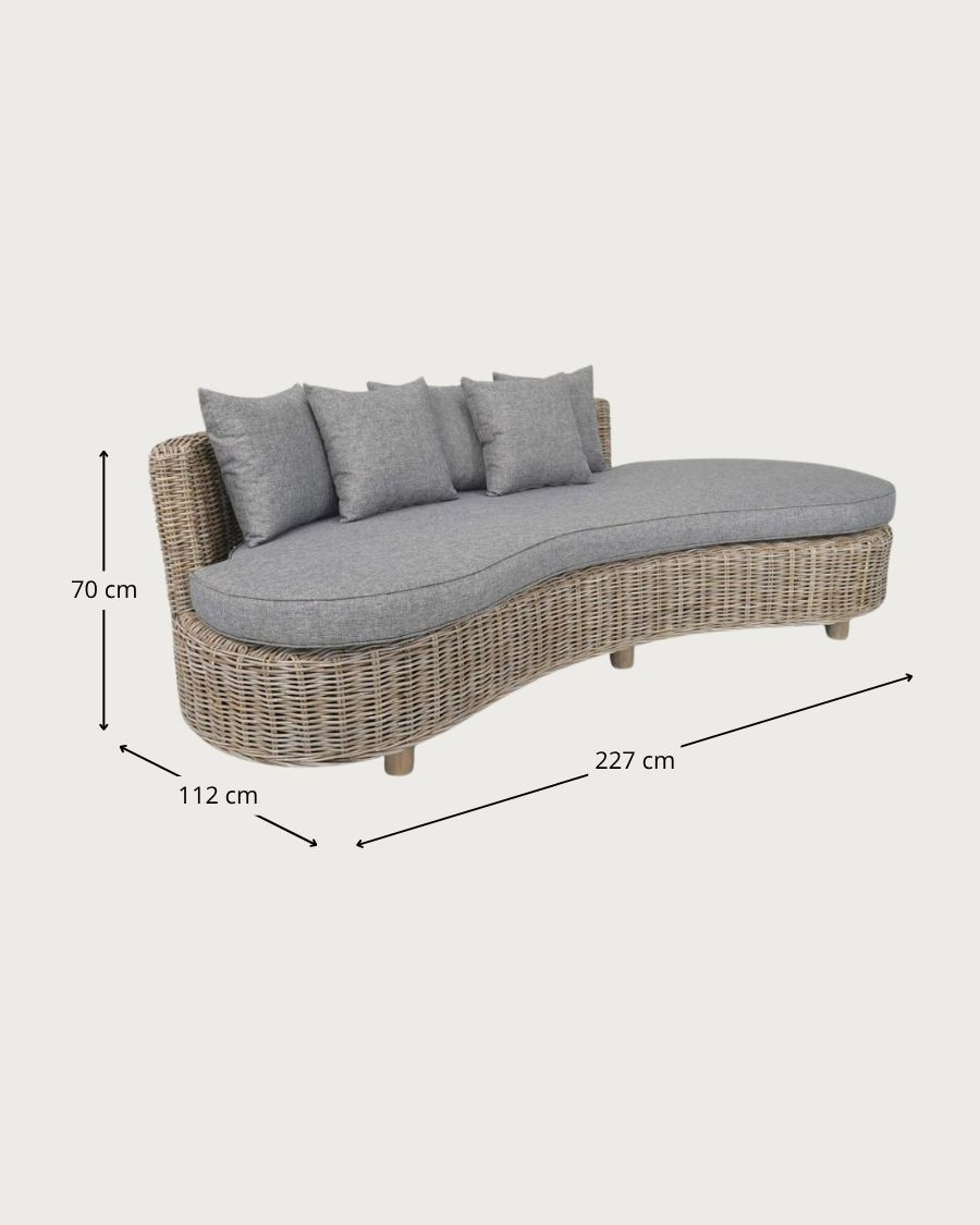 Mora - Divano da giardino a 3 posti in legno di mogano e rattan