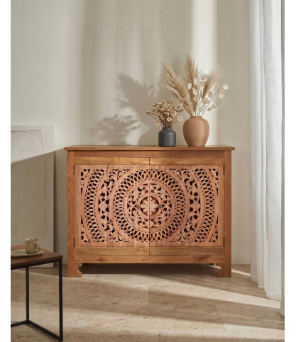 Oba - Gesneden teakhouten dressoir 120 cm