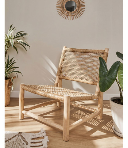 Jaya - Garden armchair in wood and woven rope