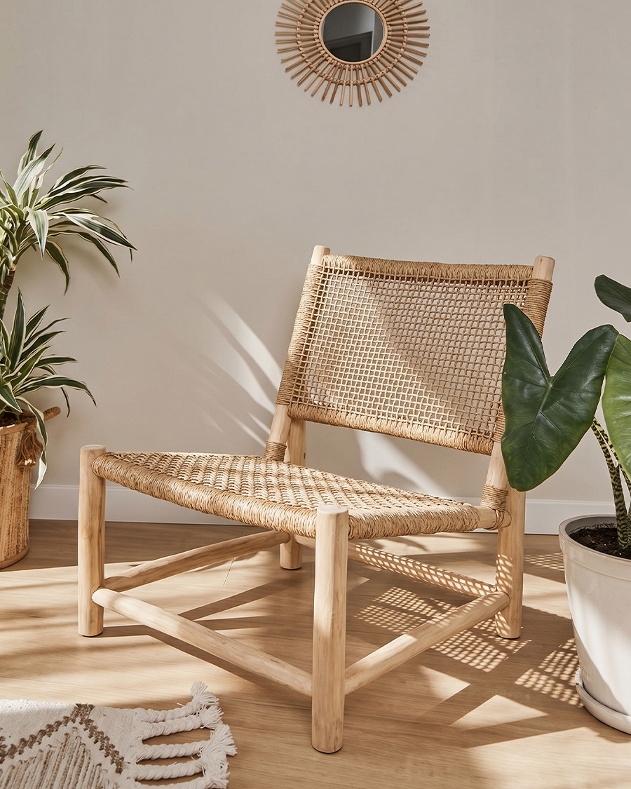 Jaya - Garden armchair in wood and woven rope