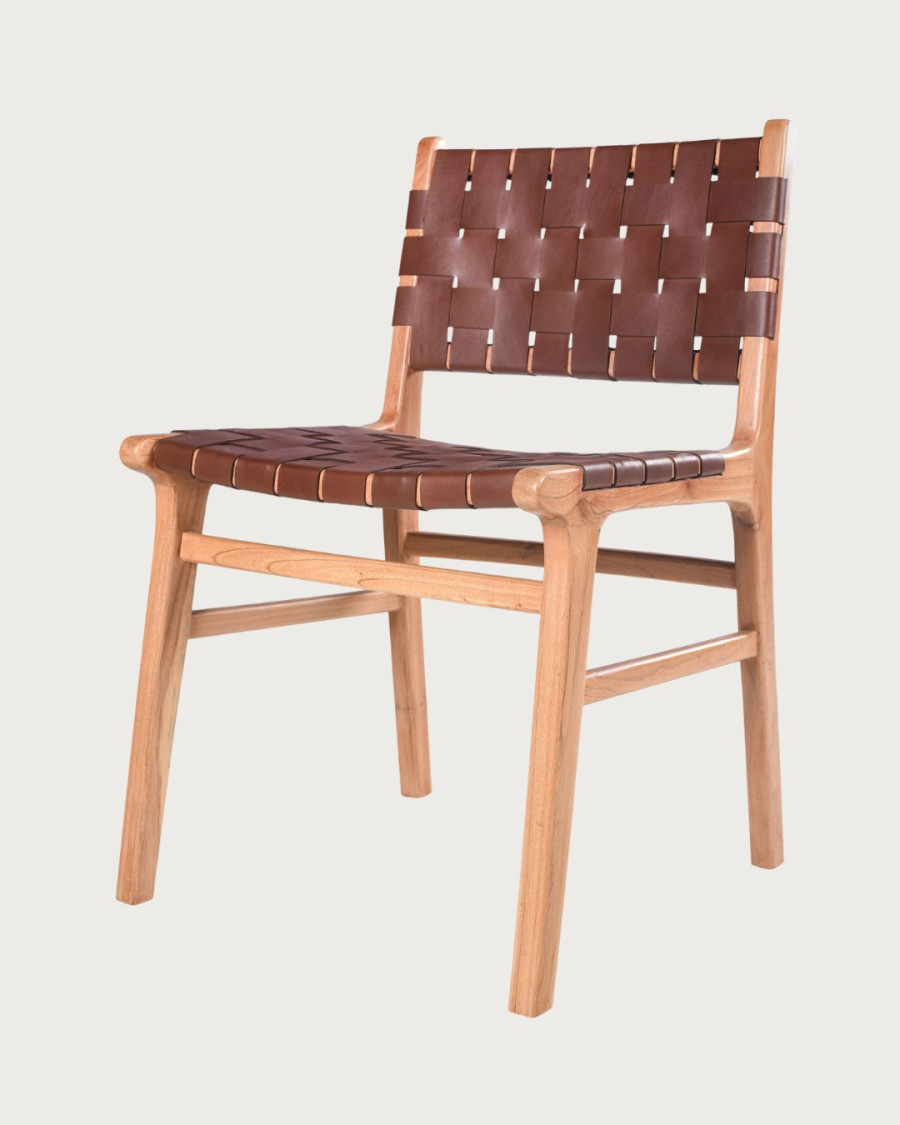 Forma - Chair in solid teak wood and braided leather