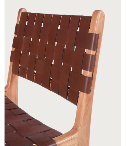 Forma - Solid teak and woven leather chair