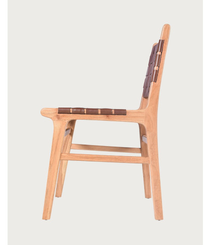 Forma - Solid teak and woven leather chair