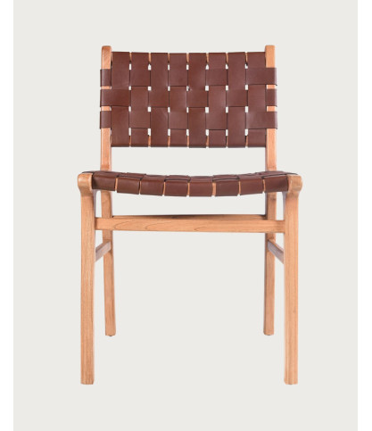 Forma - Chair in solid teak wood and braided leather
