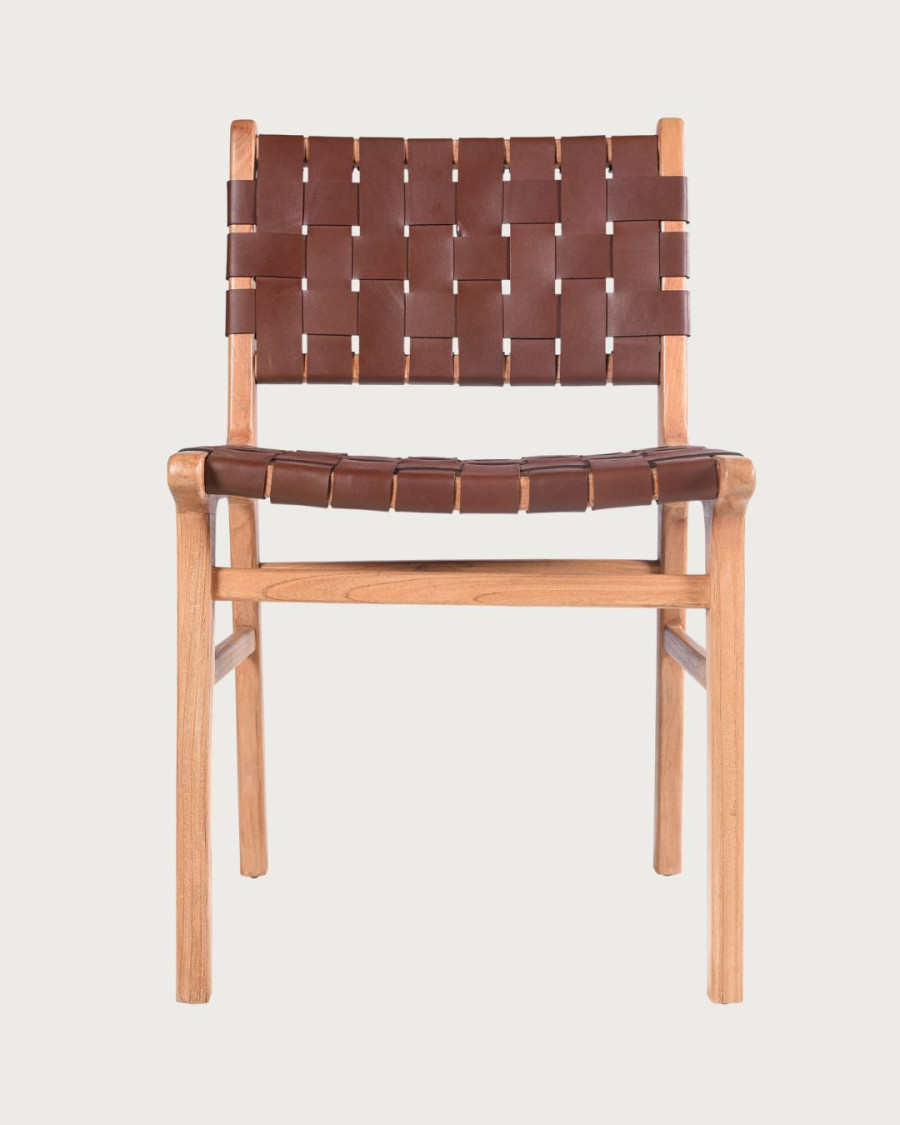 Forma - Sedia in legno massello di teak e pelle intrecciata
