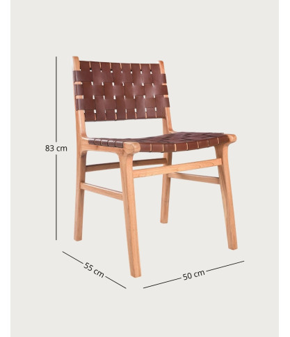 Forma - Silla de madera maciza de teca y cuero trenzado