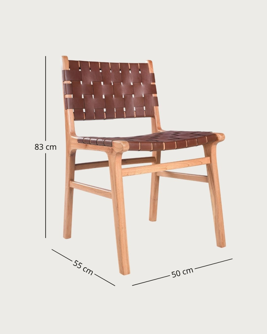 Forma - Silla de madera maciza de teca y cuero trenzado
