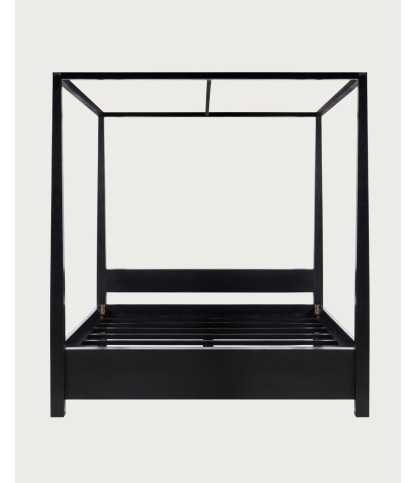 Java - Lit baldaquin en bois massif mindi noir 180 cm