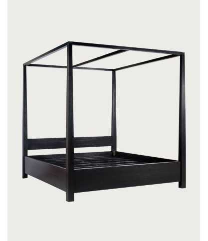 Java - Lit baldaquin en bois massif mindi noir 180 cm
