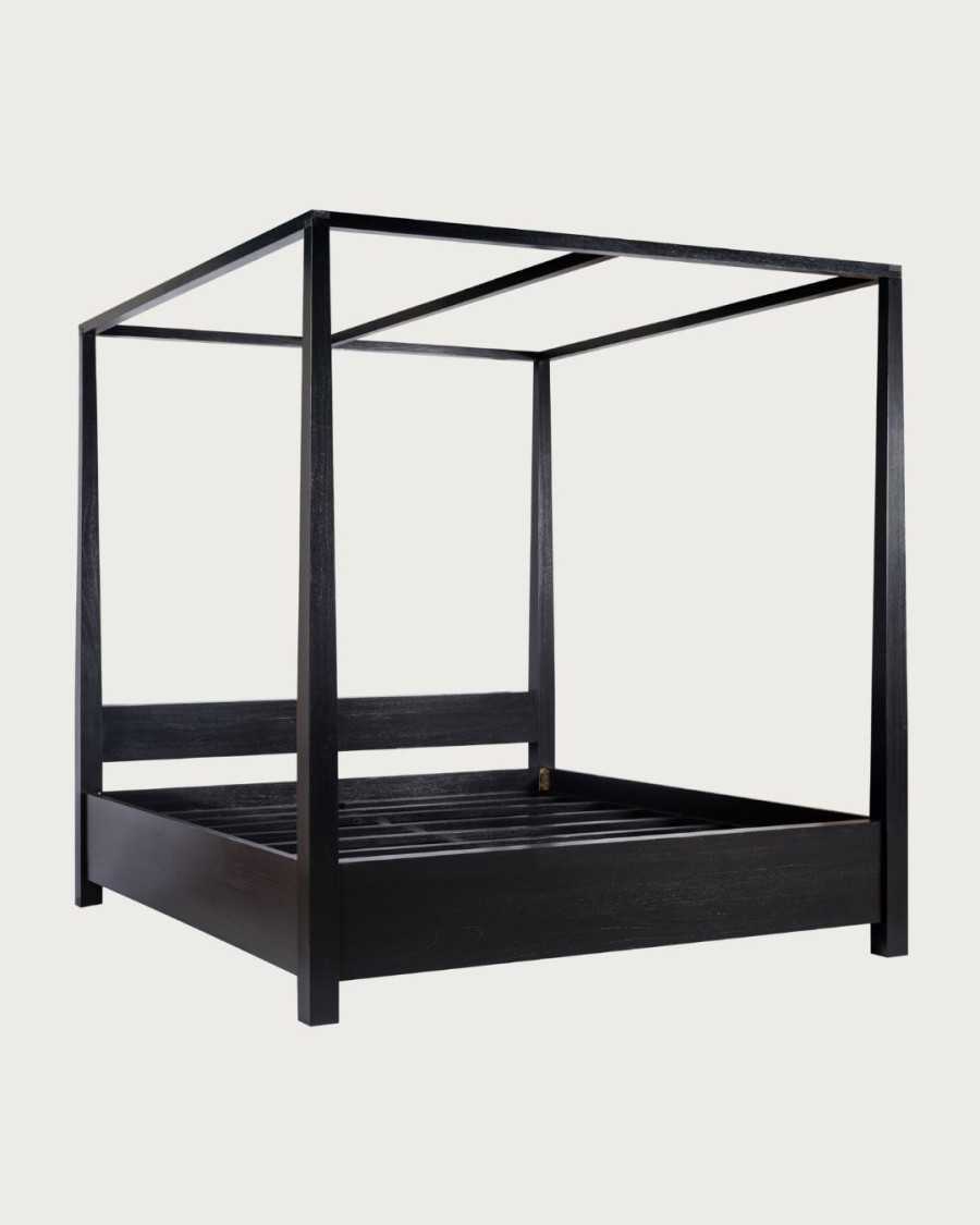 Java - Lit baldaquin en bois massif mindi noir 180 cm