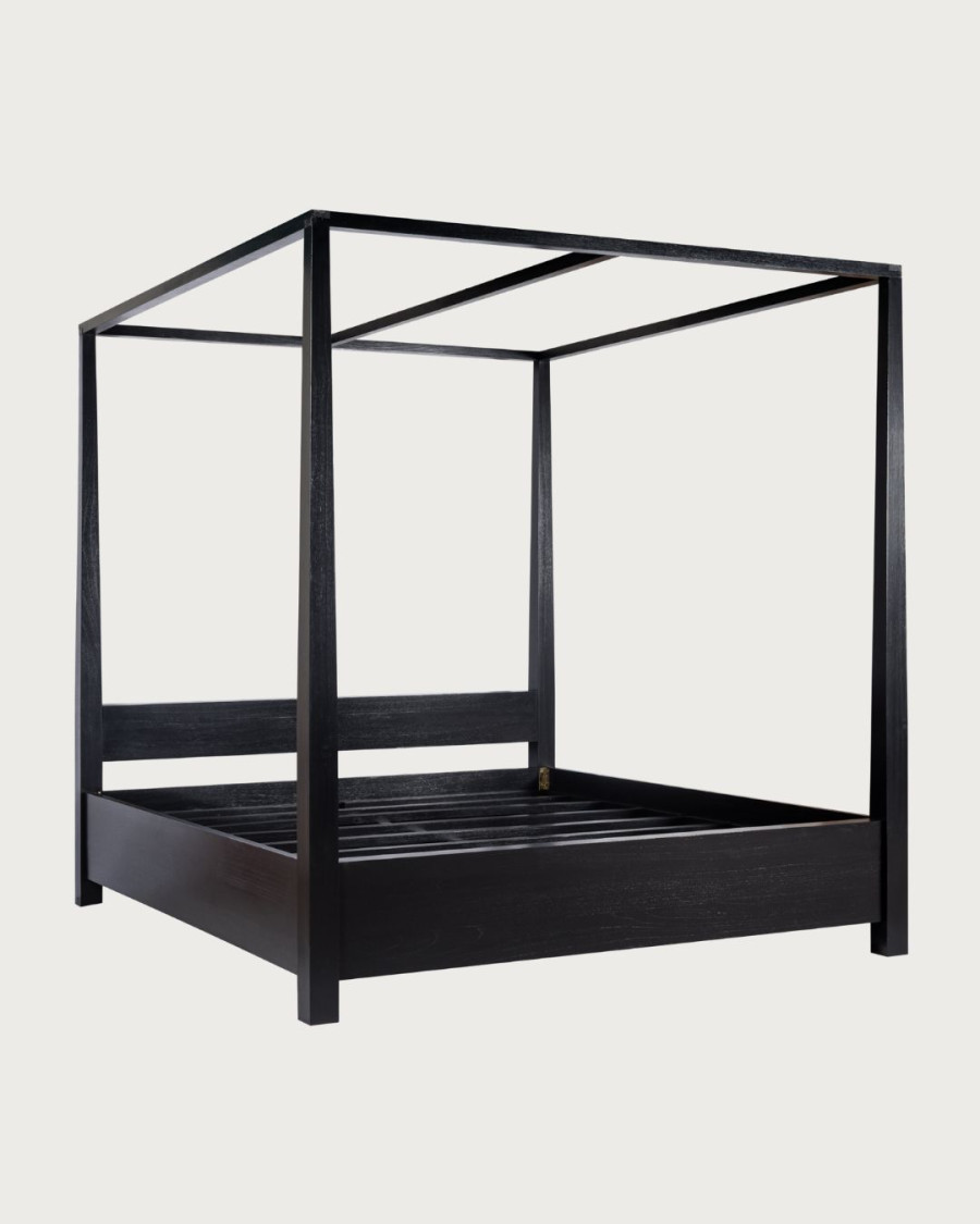 Java - Lit baldaquin en bois massif mindi noir