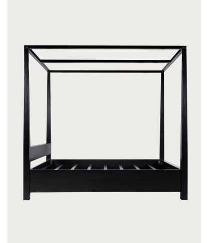 Java - Cama con dosel de madera de mindi negra de 180 cm