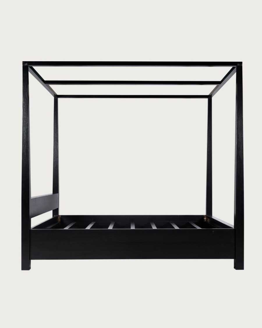 Java - Lit baldaquin en bois massif mindi noir 180 cm