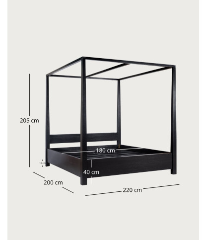 Java - Lit baldaquin en bois massif noir 180 CM