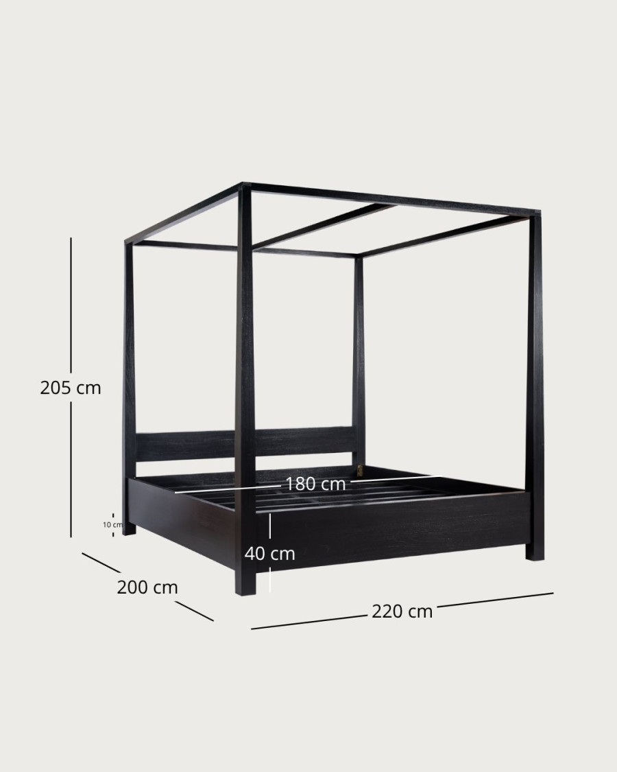 Java - Lit baldaquin en bois massif noir 180 CM