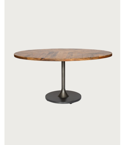 Sofia - Mesa ovalada para 8 personas en madera maciza, tablero de madera de mango y base tulipán en negro mate.