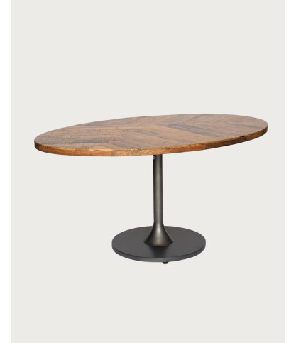 Sofia - Mesa ovalada para 8 personas en madera maciza, tablero de madera de mango y base tulipán en negro mate.