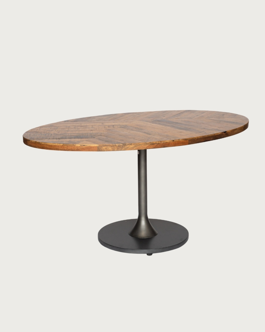 Sofia - Mesa ovalada para 8 personas en madera maciza, tablero de madera de mango y base tulipán en negro mate.